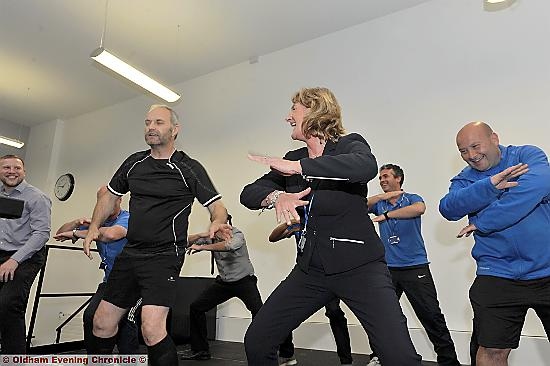 MAORI moves. . . Ginny performs the haka with Kiwi actor Guy Hepworth