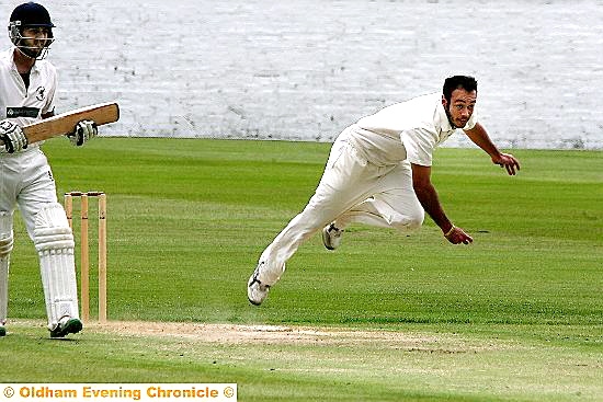 ATHLETIC: Moorside’s Kyle Hodnett unleashes a delivery during his side’s nine-wicket demolition of Whalley Range.