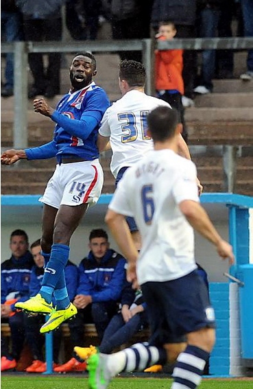 REAL HANDFUL: former Athletic loanee Jabo Ibehre in action for Carlisle against Preston on Tuesday.