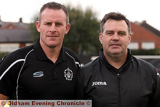 joint Mossley managers Peter Band (left) and Lloyd Morrison joint Mossley managers Peter Band (left) and Lloyd Morrison