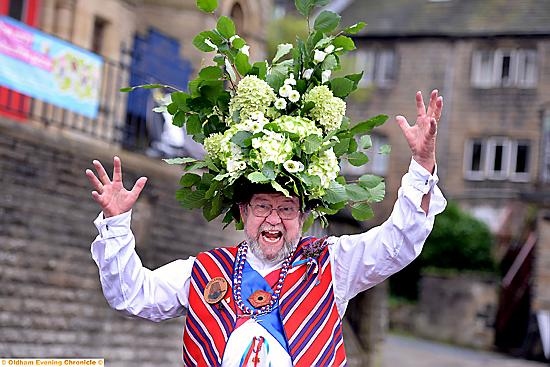 IMPRESSIVE head gear . . . Saddleworth Morris Man Richard Blissette