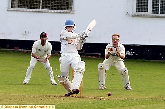 pull to leg . . . Greenfield overseas amateur Brendon Jacobs whips the ball away during his innings of 23 against Austerlands on Saturday. The Australian followed up with an unbeaten 57 at Stayley. pull to leg . . . Greenfield overseas amateur Brendon Jacobs whips the ball away during his innings of 23 against Austerlands on Saturday. The Australian followed up with an unbeaten 57 at Stayley.