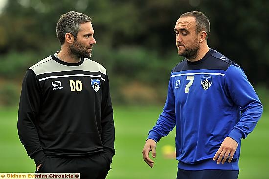 Athletic interim boss David Dunn (l) and Lee Croft on the training ground. 
