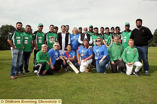 REMEMBERED: Glodwick Cricket Club (in green) played members of the Christie Allsorts fundraising group to honour Bilal. REMEMBERED: Glodwick Cricket Club (in green) played members of the Christie Allsorts fundraising group to honour Bilal.
