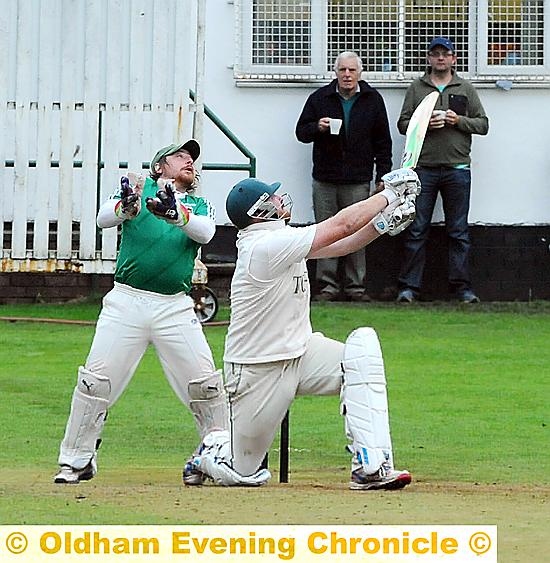six hit: Saddleworth’s Pete Roberts smashes a maxiumum in the final.