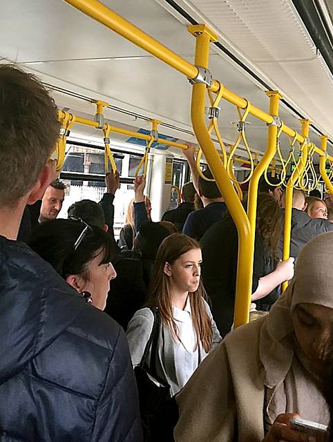 PACKED . . . an Oldham tram during peak times