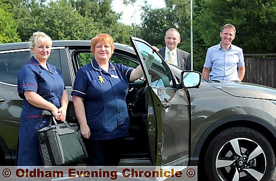 HELP at home . . . Dr Kershaw’s launches its Hospice at Home Service. From left, sister Lindsey Harper, sister Kay O’Neill, Dr Paul Cook and Dr Matthias Hohmann
