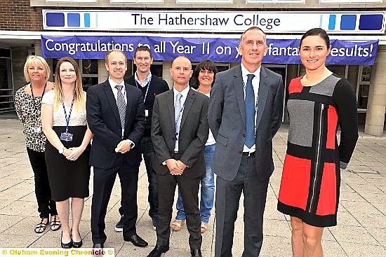 Dame Sarah with principal Dave McEntee and senior staff.