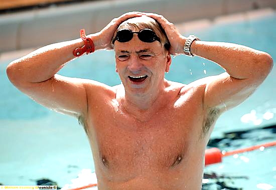 Phil Beard completes his swim Phil Beard completes his swim