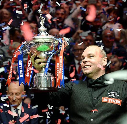 TOP CLASS: Stuart Bingham celebrates with the trophy after winning the Betfred World Championship final at the Crucible Theatre. TOP CLASS: Stuart Bingham celebrates with the trophy after winning the Betfred World Championship final at the Crucible Theatre.