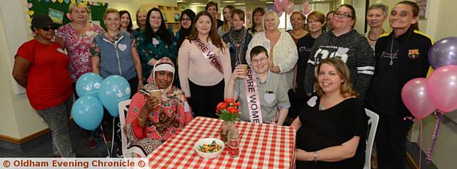 PRIDE in Oldham nomination for Inspire Women Oldham. Seated are, from left, Rowshonara Begum, Annie Arnold and Sally Bonnie