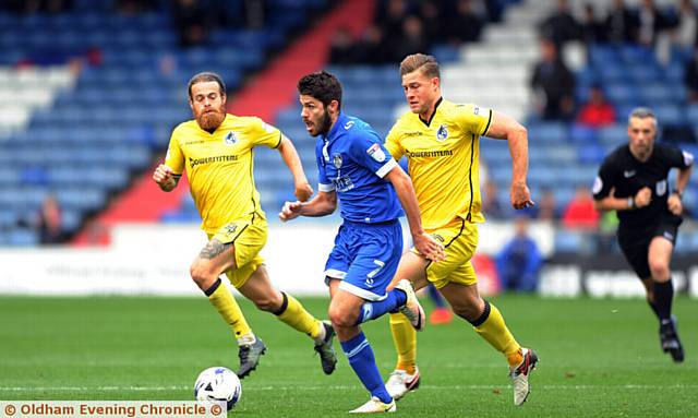 ON THE ATTACK . . . Ryan Flynn makes a break during the defeat against Bristol Rovers.