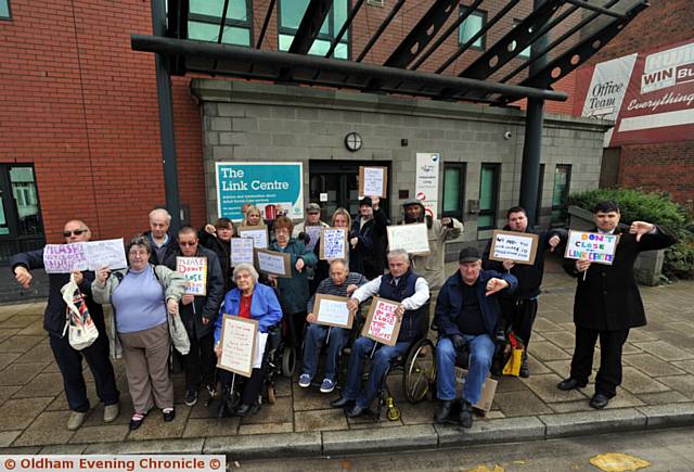 Protest by Link Centre users about its possible closure.