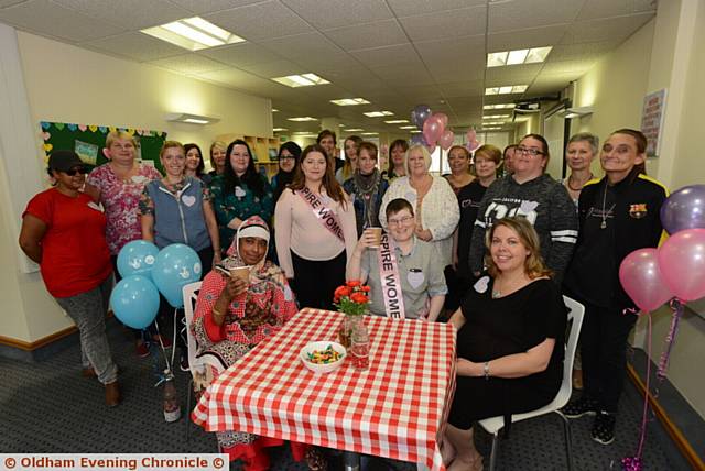 Opening of new Women's group, Inspire Women Oldham in Medtia Chambers. The group is funded by the National Lottery. Seated are left to right, Rowshonara Begum, Annie Arnold, Sally Bonnie.