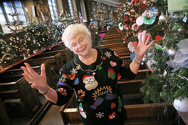 Oldham Parish Church Christmas Tree Festival. Church Warden and Organiser Marlene Armitage.
