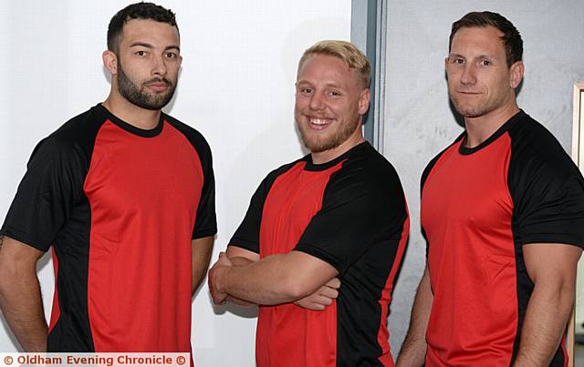 NEW SIGNINGS . . . Nathan Chappell (left), Scott Leatherbarrow and Adam Neal met up for the first time at training last night. 