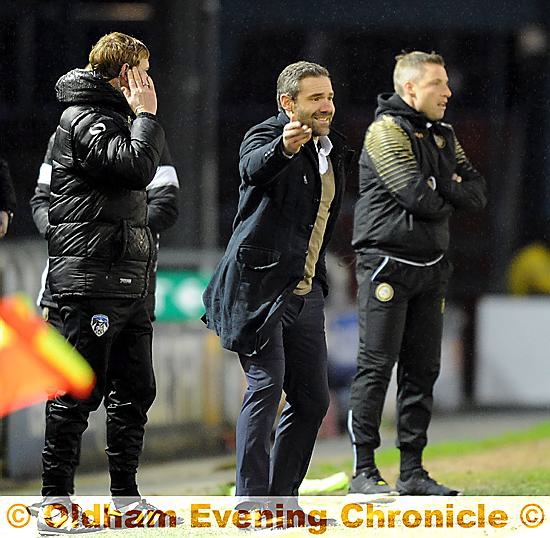 ATHLETIC manager David Dunn gets his point across during Saturday’s defeat at the hands of Millwall. ATHLETIC manager David Dunn gets his point across during Saturday’s defeat at the hands of Millwall.