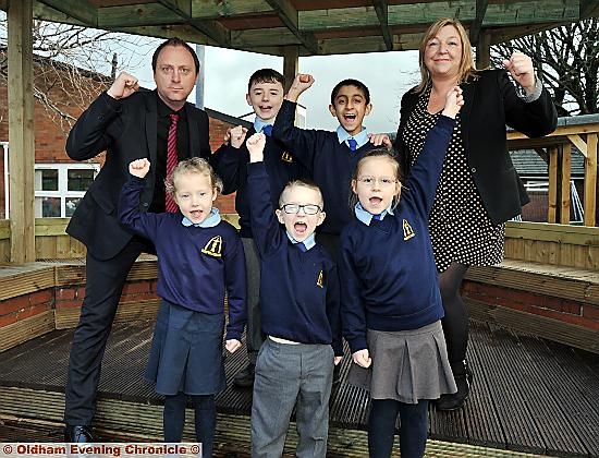 TOP class . . . head teacher Chris Hanson and deputy head Helen Williamson with (clockwise from left) Mollyrose Meyer, Joseph Cassell, Haider Mahmood, Martyna Lukaszewska and Matthew Fold
TOP class . . . head teacher Chris Hanson and deputy head Helen Williamson with (clockwise from left) Mollyrose Meyer, Joseph Cassell, Haider Mahmood, Martyna Lukaszewska and Matthew Fold