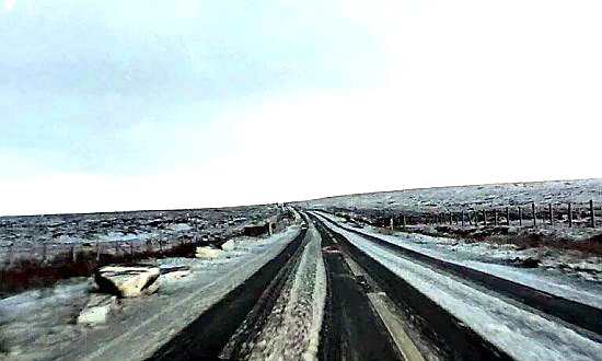 Snow on the moorland roads this morning - and more to come Snow on the moorland roads this morning - and more to come
