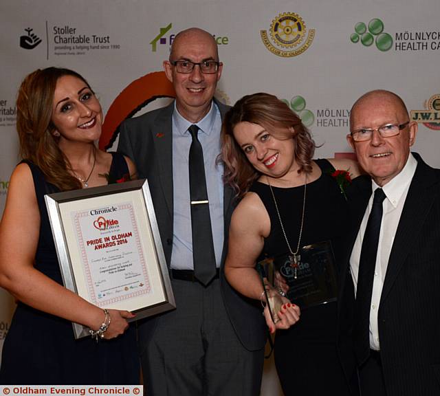 ALAN Hardy (former Oldham Athletic chief executive, right) presents the award to County's End Veterinary Practice