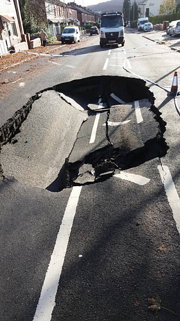 Sinkhole opened up on Rochdale Road, Royton