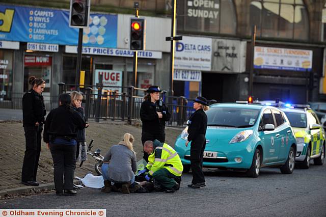 School pupil knocked off his bicycle on Ripponden Road, Oldham. 