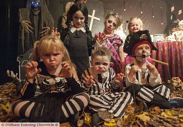 Halloween party at Oddies in Royton. PIC (back) L-R: Lilly Kenway, Summer Sheridan, Emily Parker. FRONT: Sophie O'Connor, Jensen Mann and Jayden Holland.

