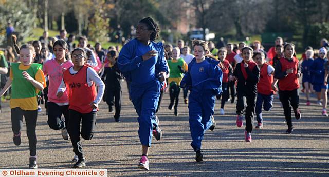 THERE THEY GO . .. the start of the girls' Years Five and Six race