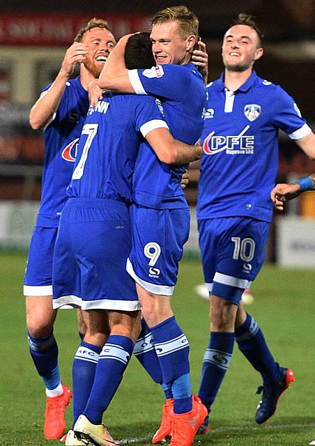 BILLY Mckay celebrates his goal against Fleetwood in the Checkatrade Trophy