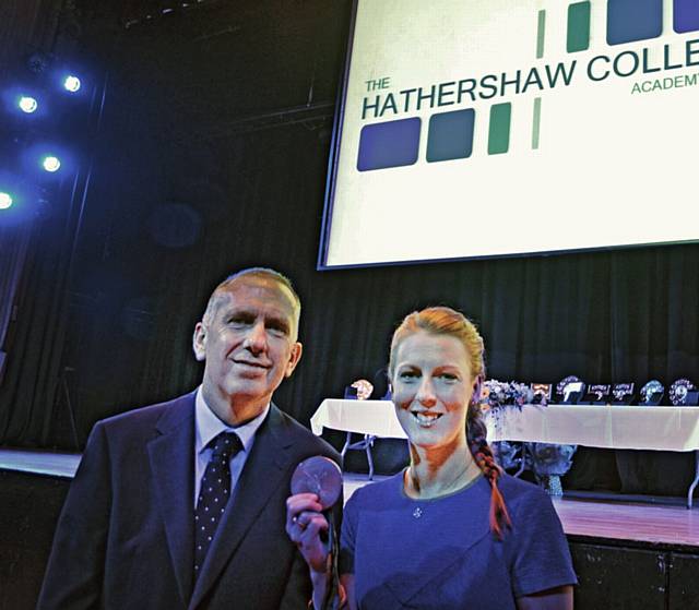 NICOLA White with Hathershaw College principal Dave McEntee at the school's annual presentation evening at the Queen Elizabeth Hall NICOLA White with Hathershaw College principal Dave McEntee at the school's annual presentation evening at the Queen Elizabeth Hall