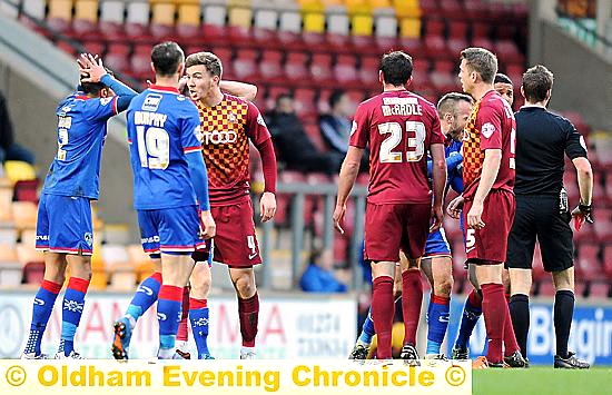 OH NO . . . Connor Brown, with hands on head, can’t believe he has received a red card. OH NO . . . Connor Brown, with hands on head, can’t believe he has received a red card.