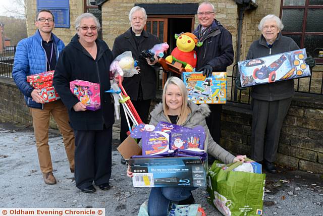 A TIME for giving . . . from left, Carl Duddridge (Probation Service), Valerie Ridley, Rev.David Jones, Hayley Stapleton, Chris Oakley (both Probation Service) and Anne Taylor