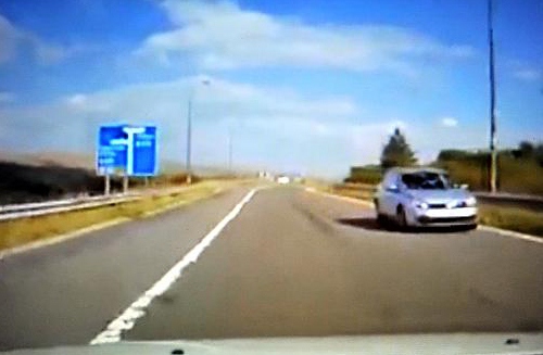 A still from the dash-recorded video. The viewpoint driver is heading the right way A still from the dash-recorded video. The viewpoint driver is heading the right way