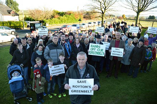 Local residents of Casterton Road area, Royton protesting the plans to build houses on greenbelt land.. Local residents of Casterton Road area, Royton protesting the plans to build houses on greenbelt land..