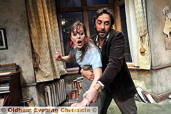 Scarlett Brookes in a scene from “Educating Rita” at the Coliseum. She is pictured with Steven Elliott, the only other actor in the play Scarlett Brookes in a scene from “Educating Rita” at the Coliseum. She is pictured with Steven Elliott, the only other actor in the play