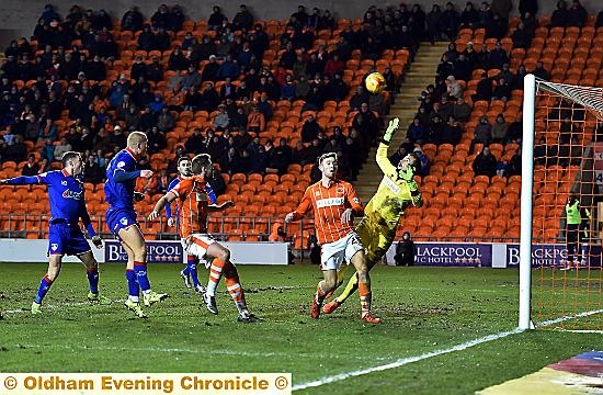 WHAT A CHANCE . . . new signing Curtis Main puts his late header from close range over the crossbar. WHAT A CHANCE . . . new signing Curtis Main puts his late header from close range over the crossbar.