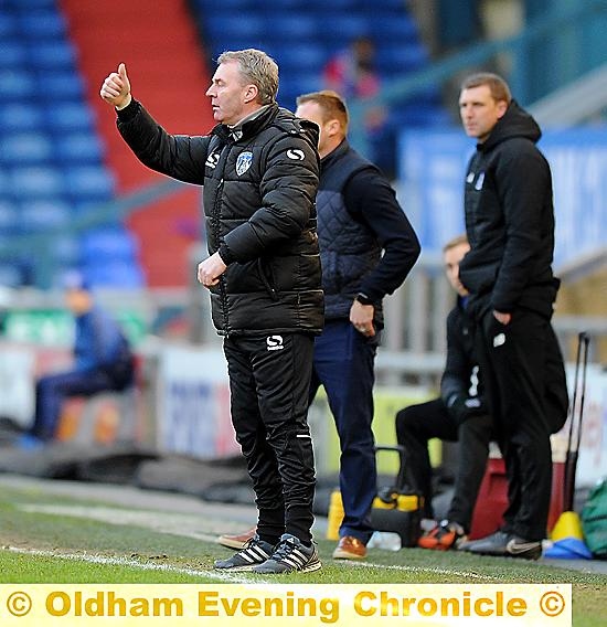 FULLY COMMITTED . . . Athletic manager John Sheridan is full of hope tht he will be giving his players the thumbs-up after tomorrow’s home match against Gillingham. FULLY COMMITTED . . . Athletic manager John Sheridan is full of hope tht he will be giving his players the thumbs-up after tomorrow’s home match against Gillingham.