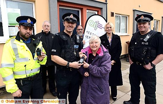 POLICE receive the bodycams from First Choice Homes. From left, PCSO Imran Ahmed, resident Harry Taylor, PC Damieon Pickles, residents Andy Gregori and Jessie Perrin, FCHO community safety officer Stephanie Booth and Sgt Danny Atherton POLICE receive the bodycams from First Choice Homes. From left, PCSO Imran Ahmed, resident Harry Taylor, PC Damieon Pickles, residents Andy Gregori and Jessie Perrin, FCHO community safety officer Stephanie Booth and Sgt Danny Atherton