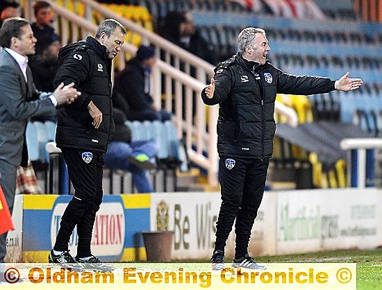 HANDY WORK . . . John Sheridan gets his message across to Athletic’s players. HANDY WORK . . . John Sheridan gets his message across to Athletic’s players.
