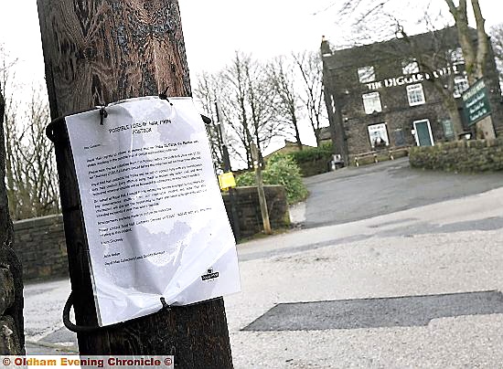 THEFT . . . a post box was stolen from a telegraph pole outside the Diggle Hotel