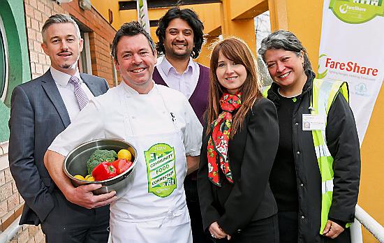 Pictured at the launch of Tesco’s Community Food Connection programme, which will help to reduce food waste, are (from the left) Mark Corcos, store manager at East Didsbury Tesco; Tesco chef Adam Palmer, Kush Chottera, executive director of community development charity Europia; Marzena Niemi, trustee at Europia; and Miranda Kaunang, development manager of Fareshare Greater Manchester Pictured at the launch of Tesco’s Community Food Connection programme, which will help to reduce food waste, are (from the left) Mark Corcos, store manager at East Didsbury Tesco; Tesco chef Adam Palmer, Kush Chottera, executive director of community development charity Europia; Marzena Niemi, trustee at Europia; and Miranda Kaunang, development manager of Fareshare Greater Manchester