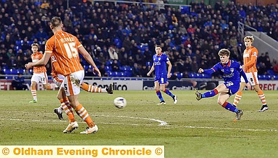 SHOOT ON SIGHT . . . Matt Palmer, Athletic’s goal hero against Blackpool, lets fly in the midweek clash at SportsDirect.com Park. SHOOT ON SIGHT . . . Matt Palmer, Athletic’s goal hero against Blackpool, lets fly in the midweek clash at SportsDirect.com Park.