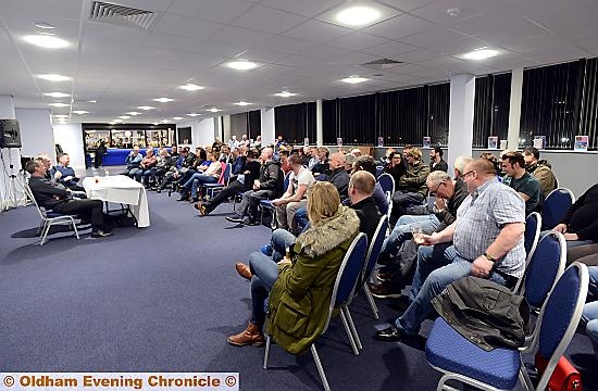 PLENTY OF SUPPORT . . . the Athletic fans turn out in force for the forum.