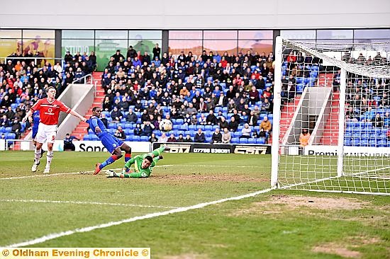 SO CLOSE . . . Jonathan Forte sees his effort slip agonisingly wide of the upright. Pictures by ALAN HOWARTH
