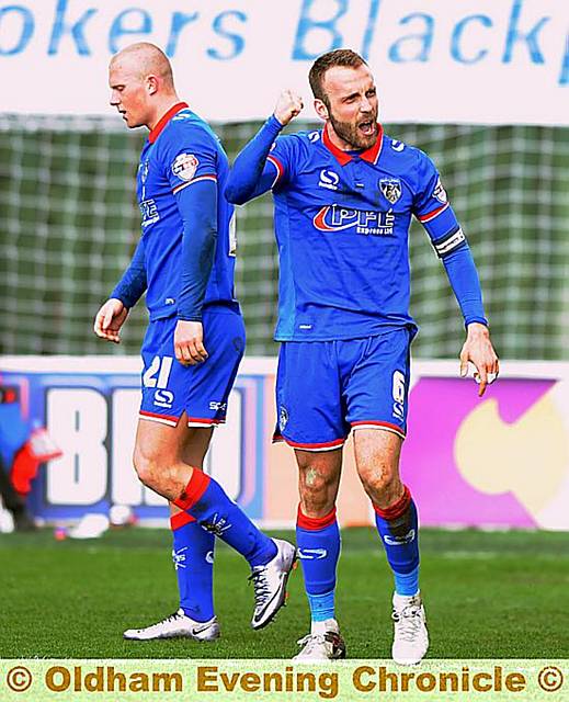 Fleetwood 1 Latics 1 - Liam Kelly celebrates Oldham's goal