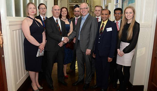 TOP table . . . (from left) Kirsty Mairs, Mike Kostecky, Principle Craig Mairs, Alex Jess, Keith Jess, Simon Woods (guest of honour), Luke Lancaster, Vijay Srirastava, Vipran Srirastava and Camilla Preston