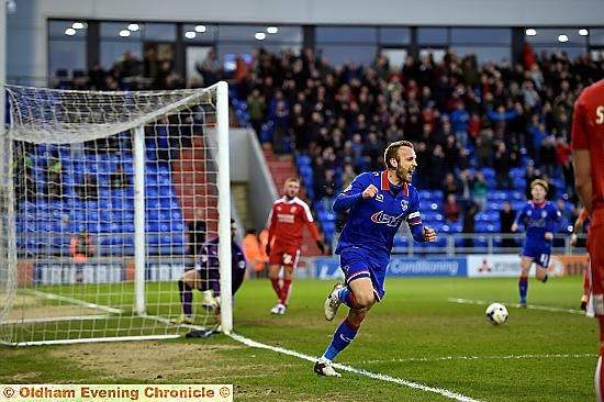 OH YES! Skipper Liam Kelly wheels away to celebrate the opening goal. OH YES! Skipper Liam Kelly wheels away to celebrate the opening goal.