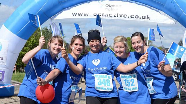 CHRISTIES Runners from Diggle, from left, Jane Wood, Jo Cunningham, Jo Taylor, Kate Kenny and Stacey Hesford
