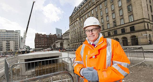 A new stop platform is put into place at St Peter's Square Metrolink

Peter Cushing , Metrolink director