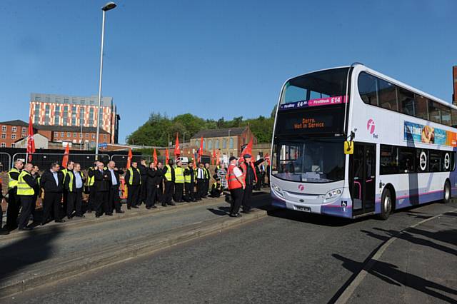 Strike by First Bus Drivers at Oldham Wallshaw Street Depot Strike by First Bus Drivers at Oldham Wallshaw Street Depot